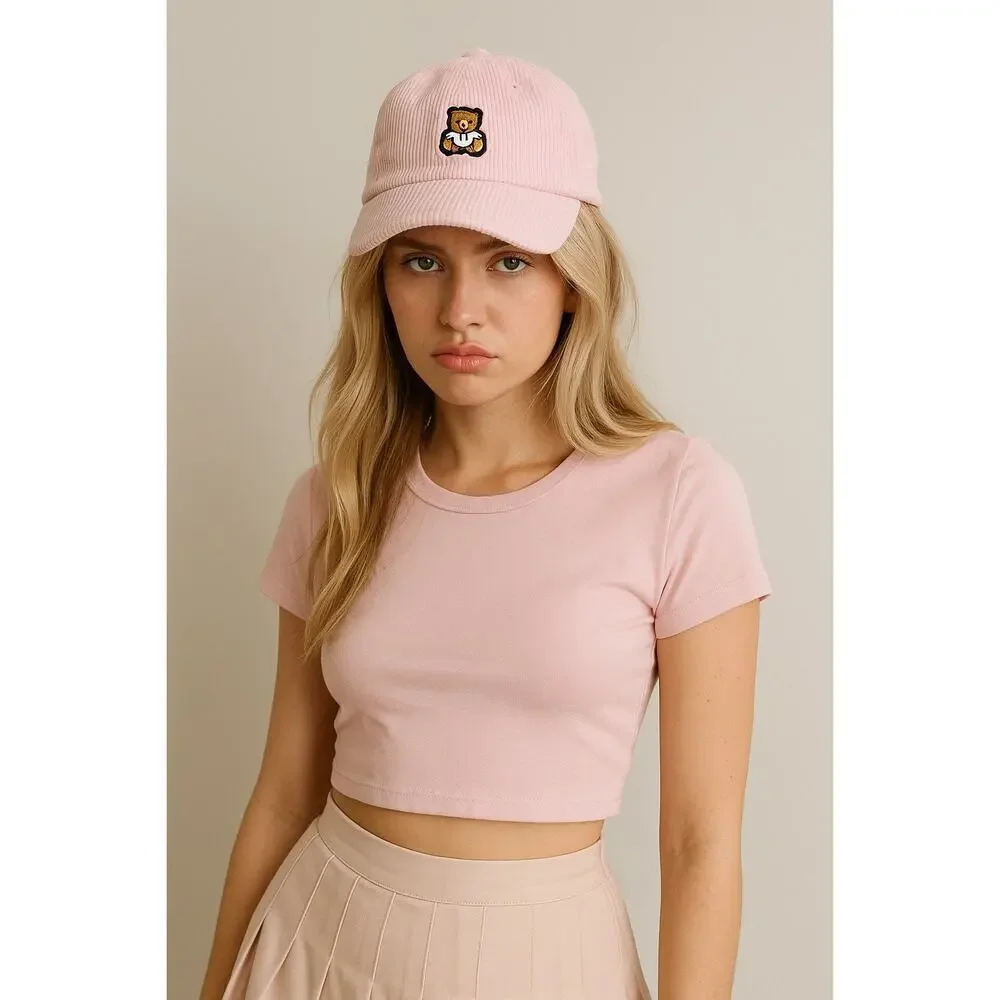 Teddy Fresh Pink Corduroy Baseball Hat Adjustable Strapback Y2K Softgirl
